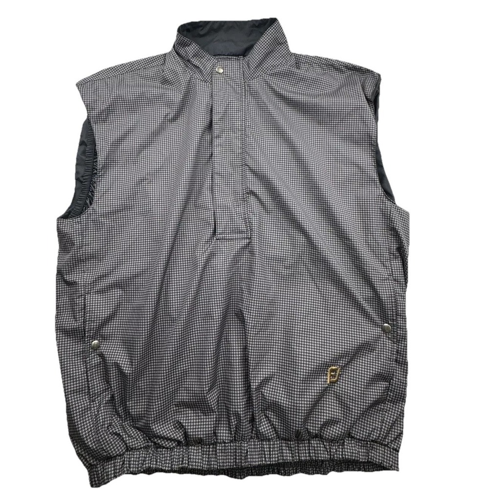 FootJoy DryJoys Vest Mens L Gray Black Shell‎ Houndstooth Golf Pullover Logo